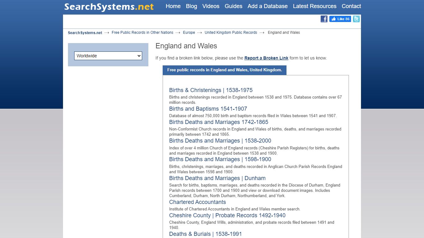 Free public records in England and Wales, United Kingdom.